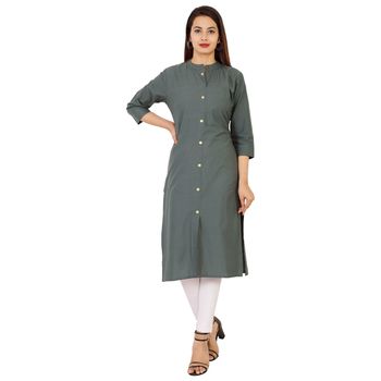 Plain Solid Grey Color Cotton Kurti 