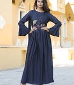 Slub Rayon Flared Kurti With Umbrella Hand Work