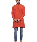 Orange woven cotton men kurta