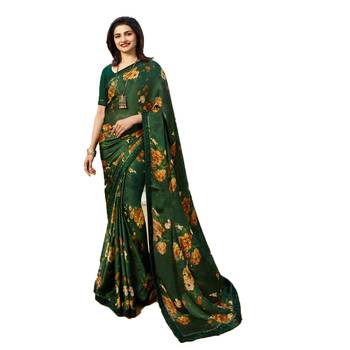 Green printed georgette saree with blouse 1