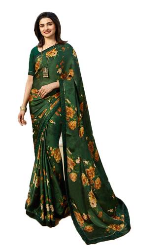 Green printed georgette saree with blouse