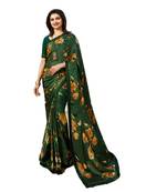 Green printed georgette saree with blouse
