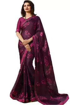 Purple printed georgette saree with blouse