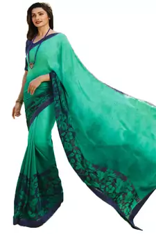 Green printed georgette saree with blouse