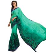 Green printed georgette saree with blouse