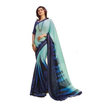 Sky blue printed georgette saree with blouse 1