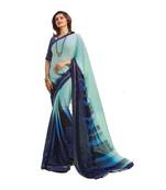 Sky blue printed georgette saree with blouse
