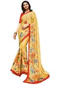 Yellow printed georgette saree with blouse