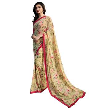 Beige printed georgette saree with blouse 1