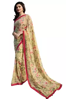 Beige printed georgette saree with blouse