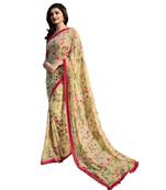Beige printed georgette saree with blouse
