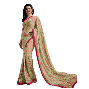 Light green printed georgette saree with blouse 1