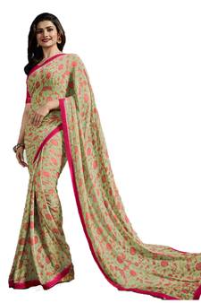 Light green printed georgette saree with blouse