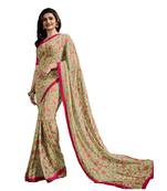 Light green printed georgette saree with blouse