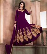 Purple embroidered faux georgette semi stitched salwar with dupatta