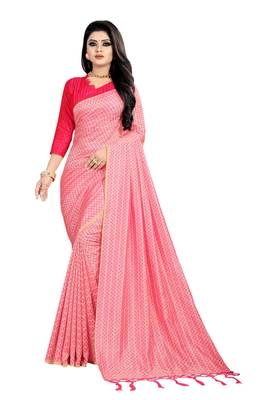 Pink woven art silk saree with blouse 1
