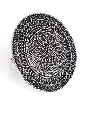Zerokaata Chandelier Design Inspired Adjustable Oxidized Silver Ring 2