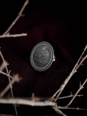 Zerokaata Chandelier Design Inspired Adjustable Oxidized Silver Ring 1