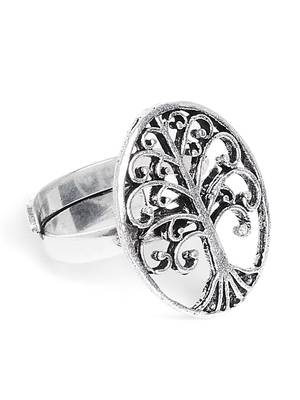 Zerokaata Adjustable Oxidized Silver Tree Ring 2