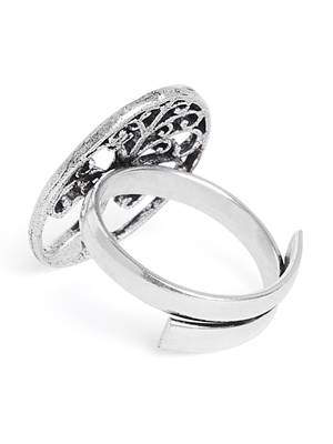 Zerokaata Adjustable Oxidized Silver Tree Ring 3