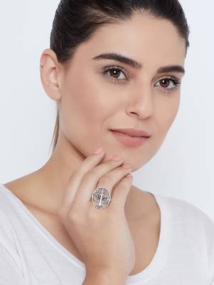 Zerokaata Adjustable Oxidized Silver Tree Ring 5