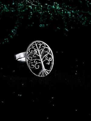 Zerokaata Adjustable Oxidized Silver Tree Ring 1