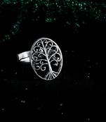 Zerokaata Adjustable Oxidized Silver Tree Ring