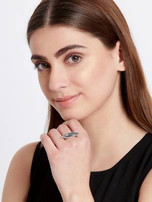 Zerokaata Adjustable Oxidized Silver Sleek Ring 5