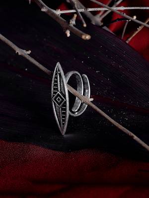 Zerokaata Adjustable Oxidized Silver Sleek Ring 1