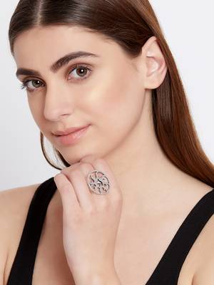 Zerokaata Adjustable Oxidized Silver Ring With Heart 5