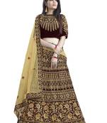 Red Embroidered Velvet Semi Stitched Lehenga