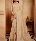 Cream woven jute cotton saree with blouse