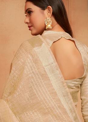 Cream woven jute cotton saree with blouse 3
