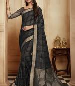 Black woven jute cotton saree with blouse