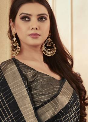Black woven jute cotton saree with blouse 2