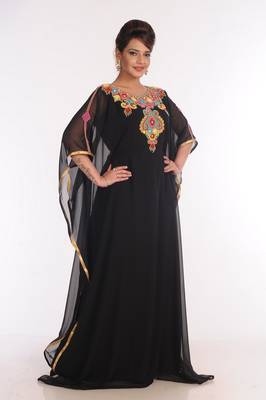 Georgette Black Embroidered Islamic Kaftans 3