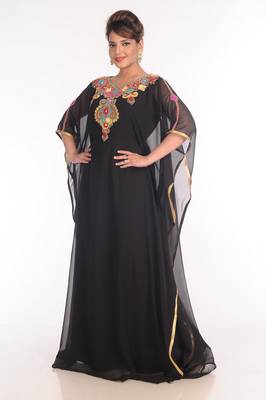 Georgette Black Embroidered Islamic Kaftans 4