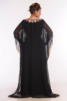 Georgette Black Embroidered Islamic Kaftans 5