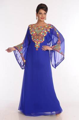 Georgette Royal Blue Embroidered Islamic Kaftans 2