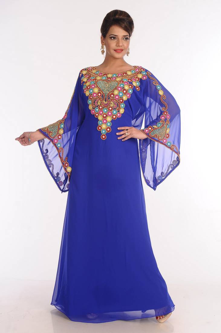 Georgette Royal Blue Embroidered Islamic Kaftans