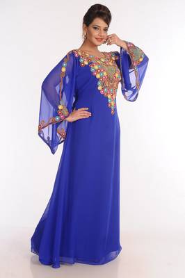 Georgette Royal Blue Embroidered Islamic Kaftans 3