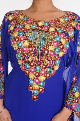 Georgette Royal Blue Embroidered Islamic Kaftans 4
