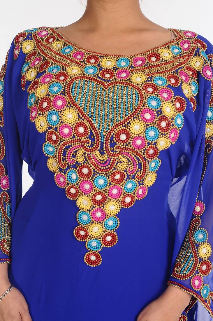 Georgette Royal Blue Embroidered Islamic Kaftans