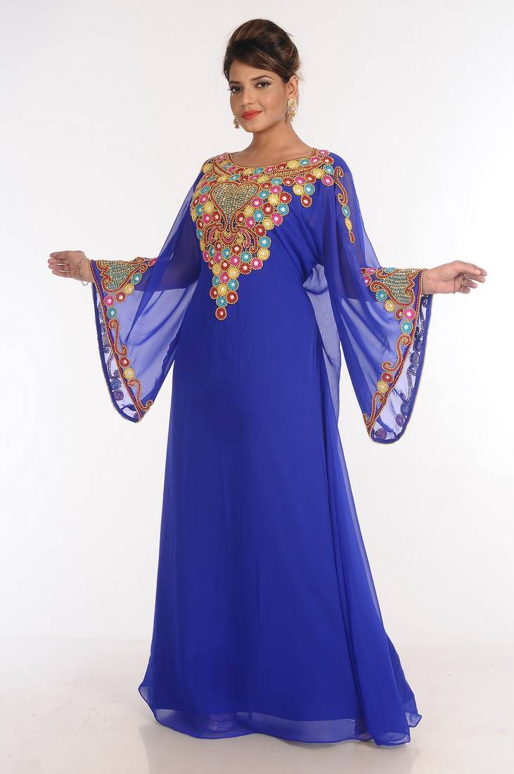 Georgette Royal Blue Embroidered Islamic Kaftans