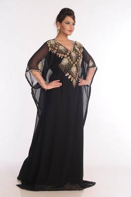 Georgette Black Embroidered Islamic Kaftans 3