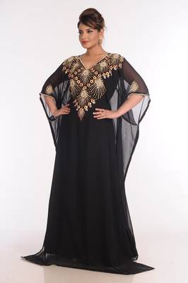 Georgette Black Embroidered Islamic Kaftans 4