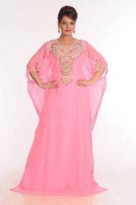 Georgette Pink Embroidered Islamic Kaftans 1
