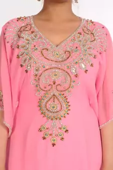 Georgette Pink Embroidered Islamic Kaftans