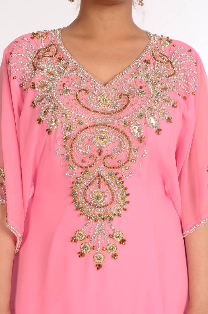 Georgette Pink Embroidered Islamic Kaftans