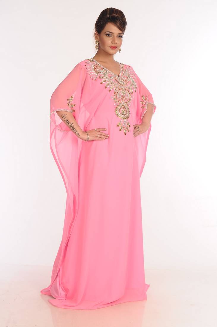 Georgette Pink Embroidered Islamic Kaftans